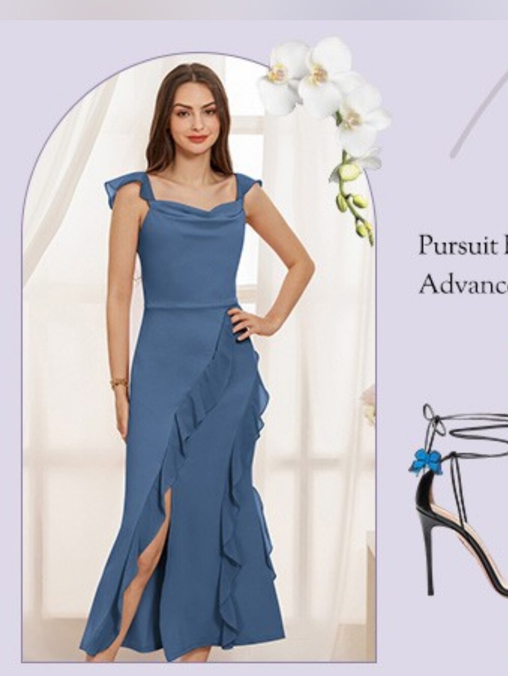 GRACE KARIN Periwinkle Blue Cowl Sleeveless Ruffled Fishtail Dress Slit HAL3
